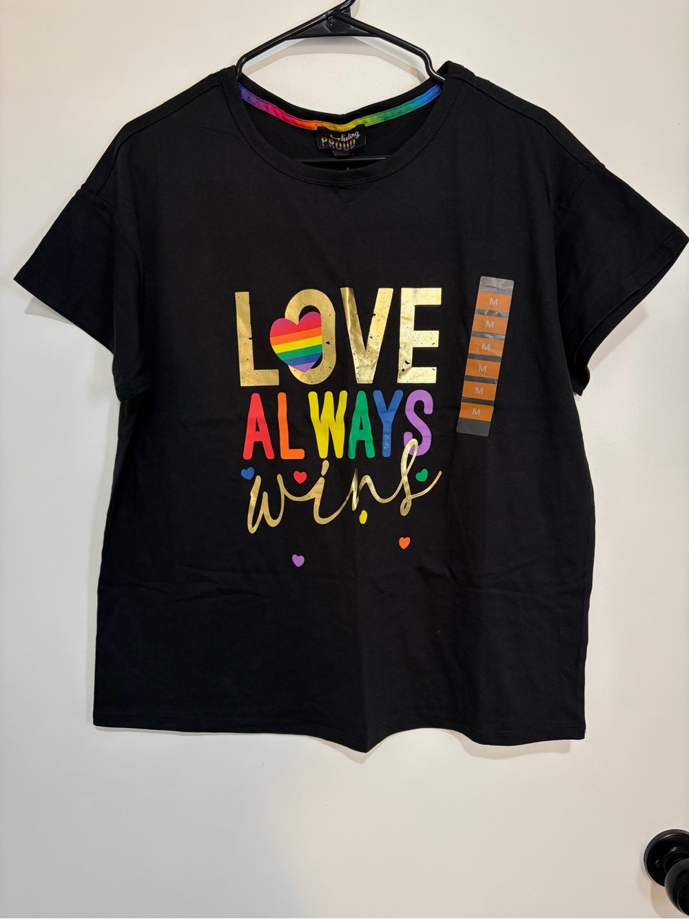 Love Always Wins Rainbow Graphic Tee - Short Sleeve Black Sz M